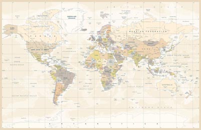 Политическая топографическая цветная карта мира