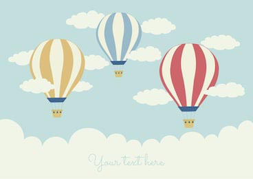 Три воздушных шара в небе и облака с надписью внизу