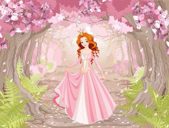 Красивая рыжеволосая принцесса на фоне леса