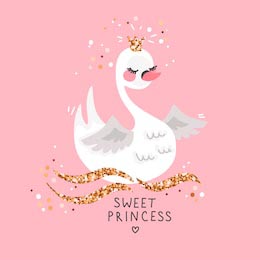 Сладкая принцесса-лебедь на розовом фоне