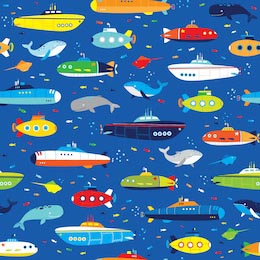 Пестрые подводные лодки и киты в синем океане