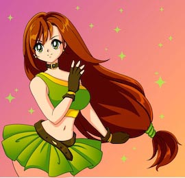 Милая девушка аниме с длинными рыжими волосами