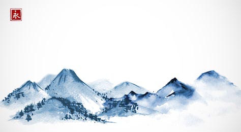 Традиционная восточная живопись горы чернилами