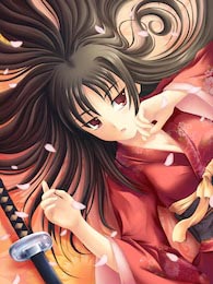 Самурайская девушка с листом сакуры