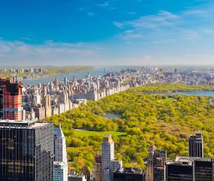 Вид с высоты на зеленый центральный парк в Нью-Йорке