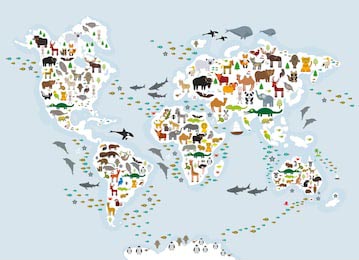 Карта мира для детей и малышей с животными