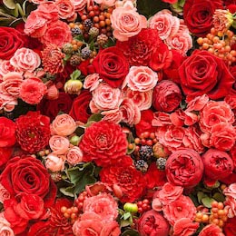 Цветочная композиция с розами в красных тонах