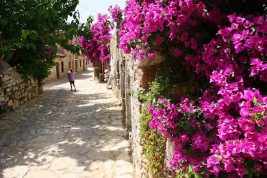 Турецкая деревенская улица с дорогой из камня