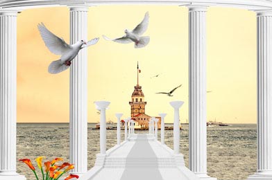 Пирс с колонами ведущими к девичий башне в Стамбуле