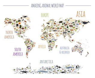 Карта мира для детей с флорой и фауной планеты