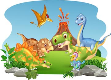 Счастливые динозавры в джунглях