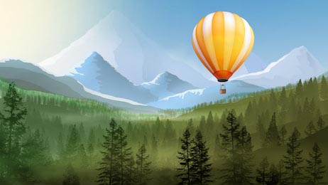 Воздушный шар летящий высоко над лесом горами