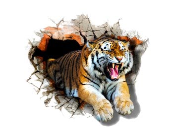 Тигр выпрыгивает из разрушенной стены