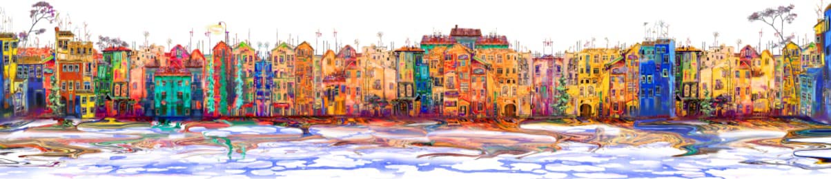 Панорама красочного города у моря