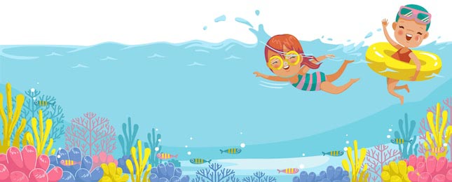 Плавающие мальчик и девочка с рыбками и рифами