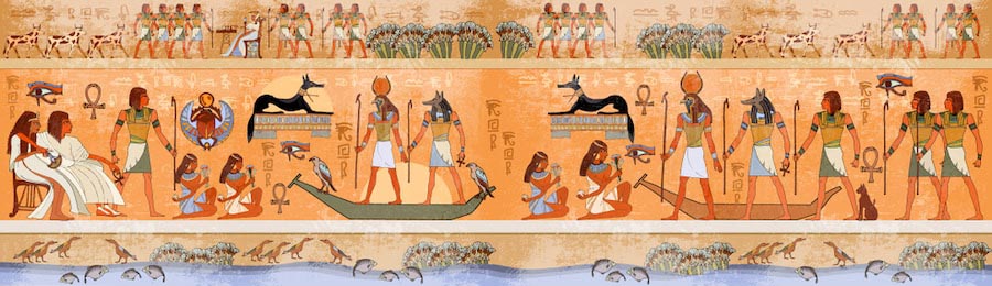 Древняя египетская панорамная сцена. Фараоны