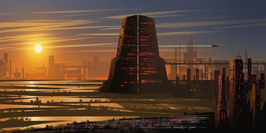  Город будущего на фантастическом фоне концепт