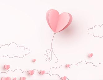 Воздушный шар в виде сердца с человеком у облаков