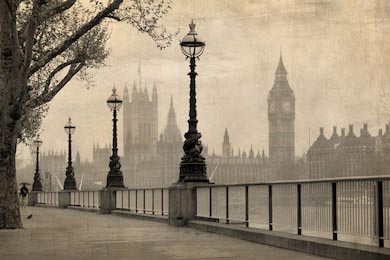 Винтажный вид на Лондон, Биг-Бен и здание парламента