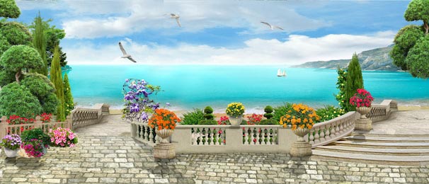 Прекрасный панорамный вид на море с террасы