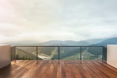Красивый ландшафт зеленых гор вид с балкона
