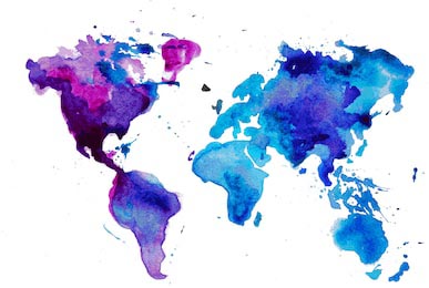 Акварельная карта мира, изолированная на белом фоне