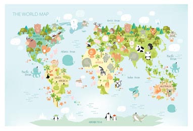 Векторная карта мира мультяшный для детей