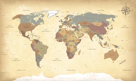 Текстурированная винтажная карта мира