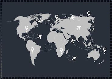 Карта мира с самолетами. Пути полета авиации