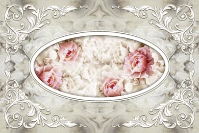 Фреска белая рамка декора каменные розы