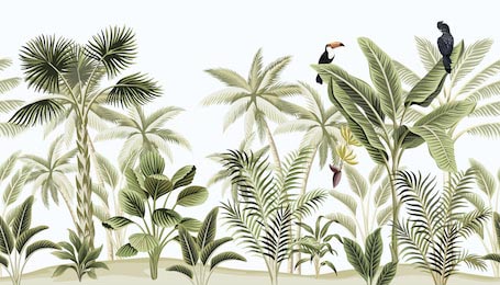 Попугаи в экзотических зеленых джунглях