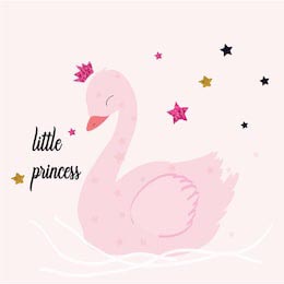 Маленькая принцесса лебедь с коронкой на розовом