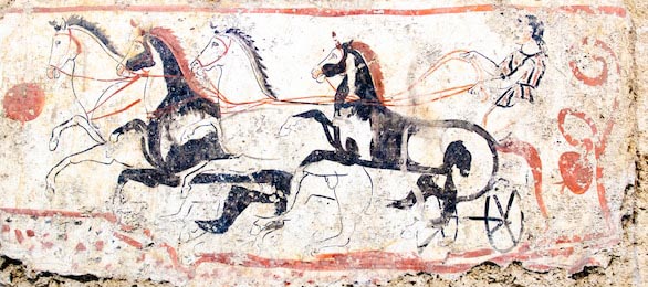 Пестум, древняя фреска, военная колесница Греции