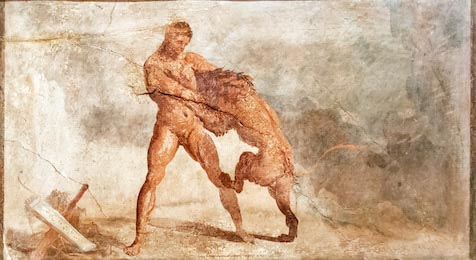 Фреска живопись с Геркулесом, драка со львом