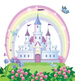 Замок для принцессы на красивом цветочном лугу