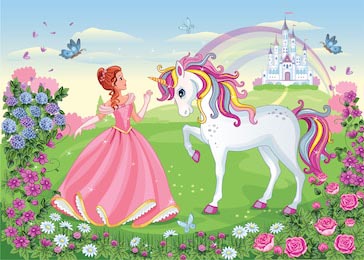 Цветочный луг с принцессой в волшебной стране