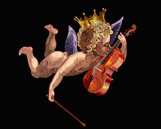Вышитый ангелок с короной играющий на скрипке
