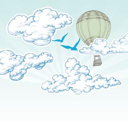 Нарисованный воздушный шар над голубым небом 