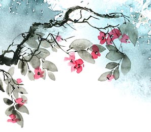 Иллюстрация акварели ветви дерева с цветками