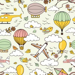 Симпатичные воздушные шары, птицы и облака 