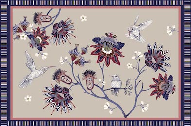 Ковер ручной росписи со стильными цветами и птицами