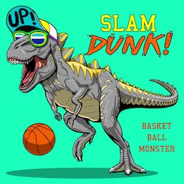 Сумасшедший монстр динозавр играет в баскетбол