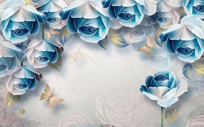 Голубая роза с бабочками