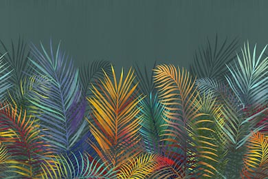 Цветные тропические пальмовые листья на темном фоне