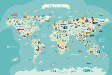 Карта мира для детей с достопримечательностями