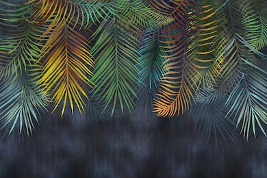 Яркие тропические листья на текстурированной стене