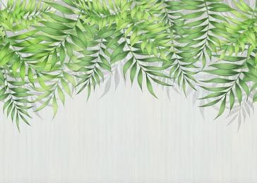 Тропические листья на стене на светло-сером фоне