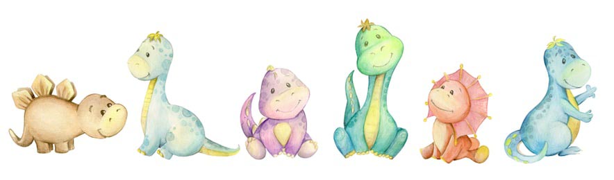 Маленькие динозавры нарисованные в акварельном стиле