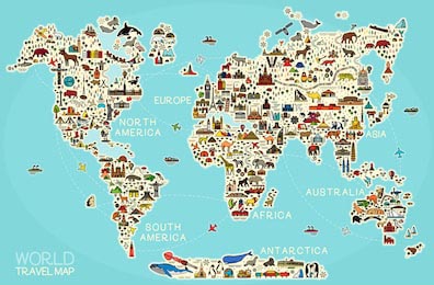 Карта мира для детей с интересными местами
