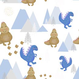 Дети динозавров возле синих гор на белом фоне